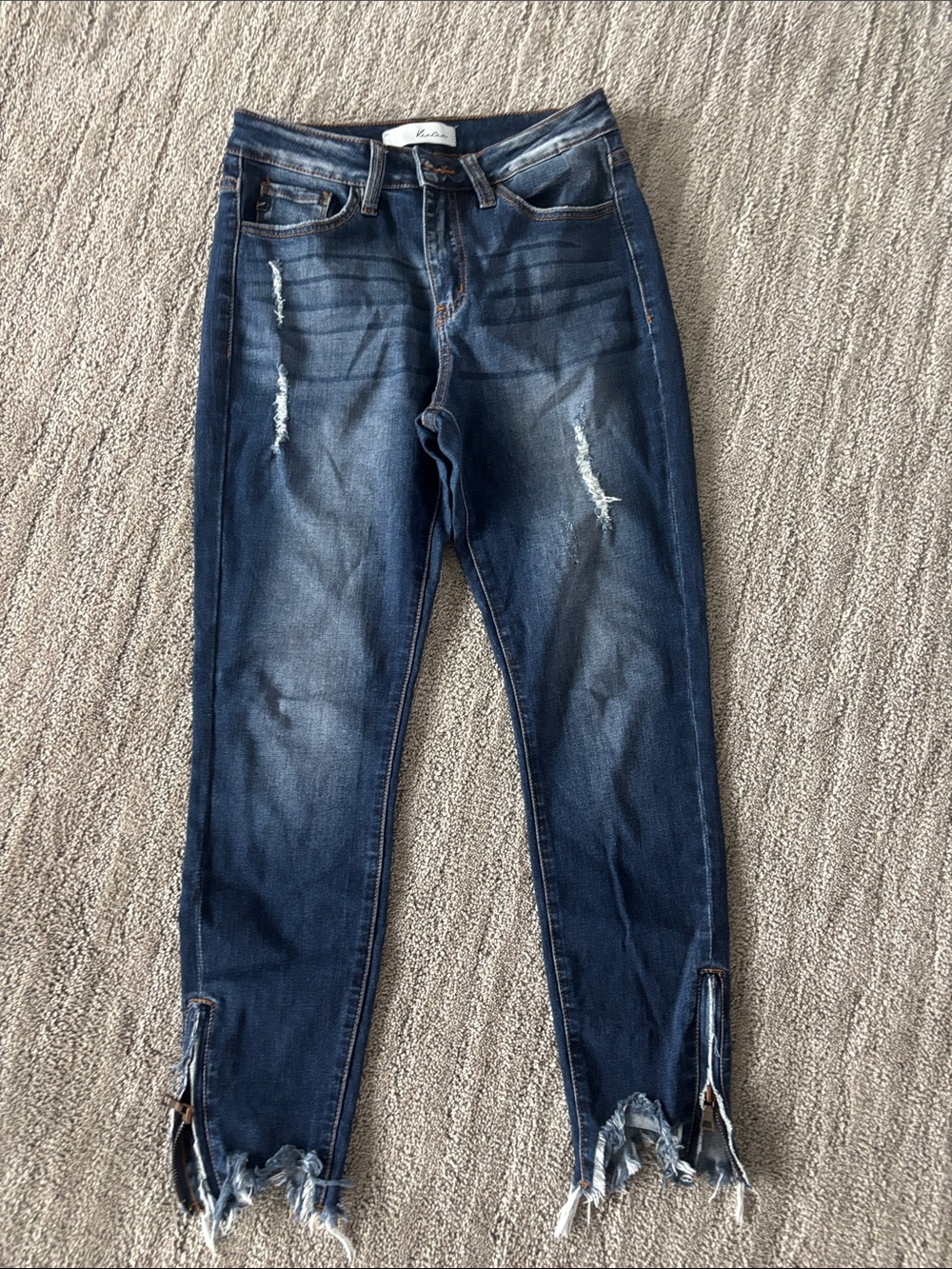 KanCan Dark Blue Skinny Jeans with Distressed Ankles